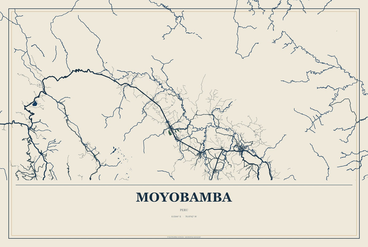 Moyobamba, Peru City Map Aluminum Sign in Coastal Cutout style