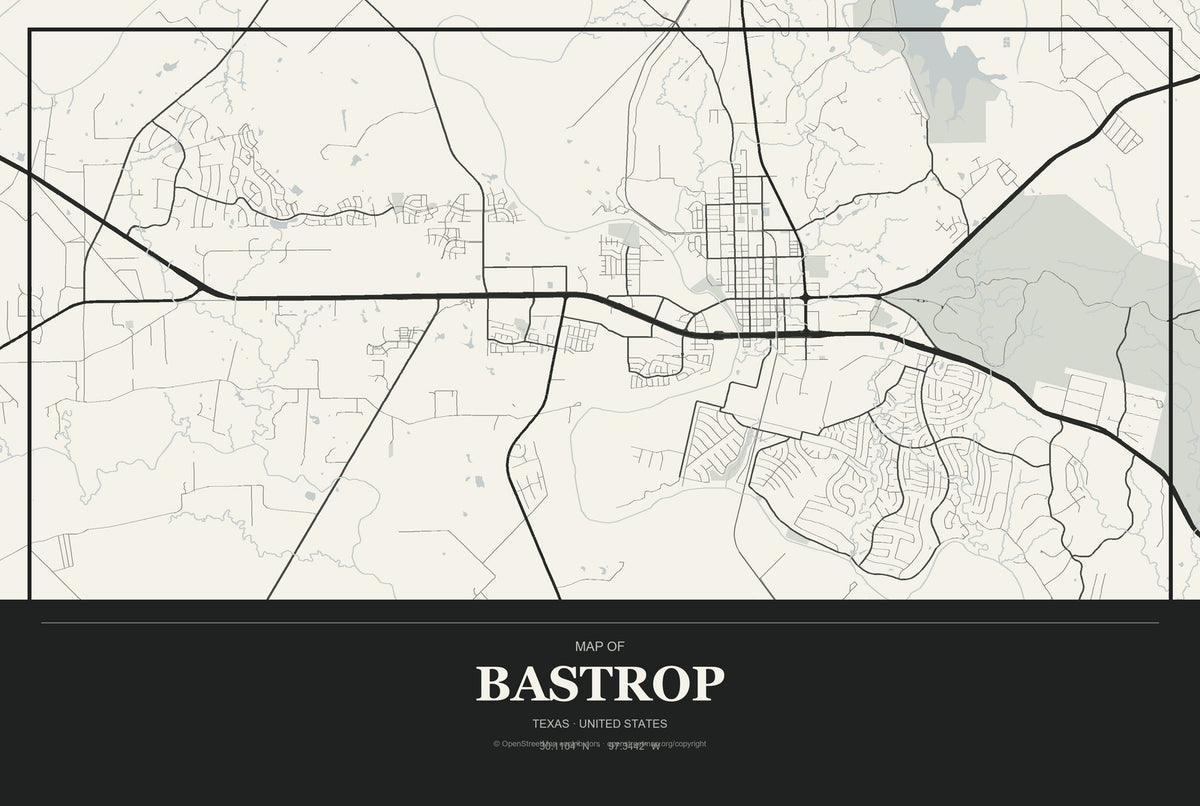Bastrop, Texas City Map Aluminum Sign in Museum Plaque style