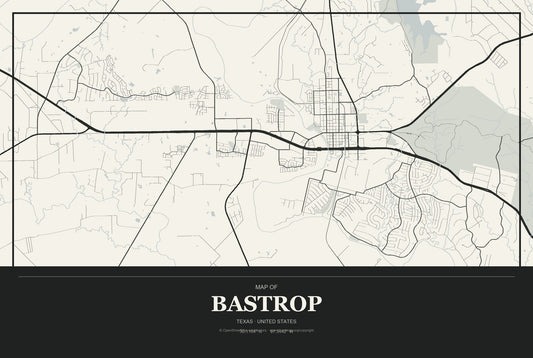 Bastrop, Texas City Map Aluminum Sign in Museum Plaque style