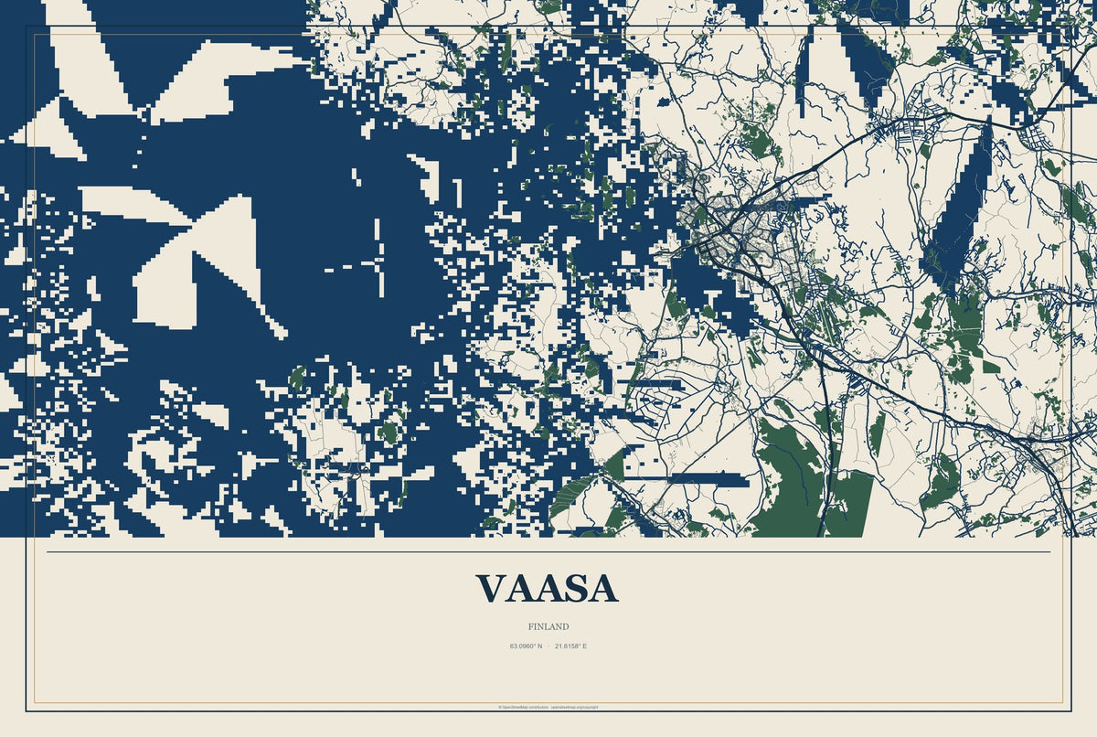 Vaasa, Finland City Map Aluminum Sign in Coastal Cutout style