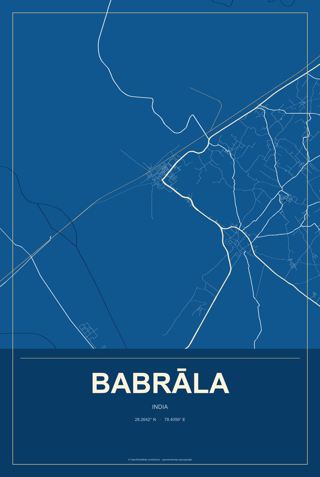 Babrāla, India City Map Aluminum Sign in Harbor Cobalt style