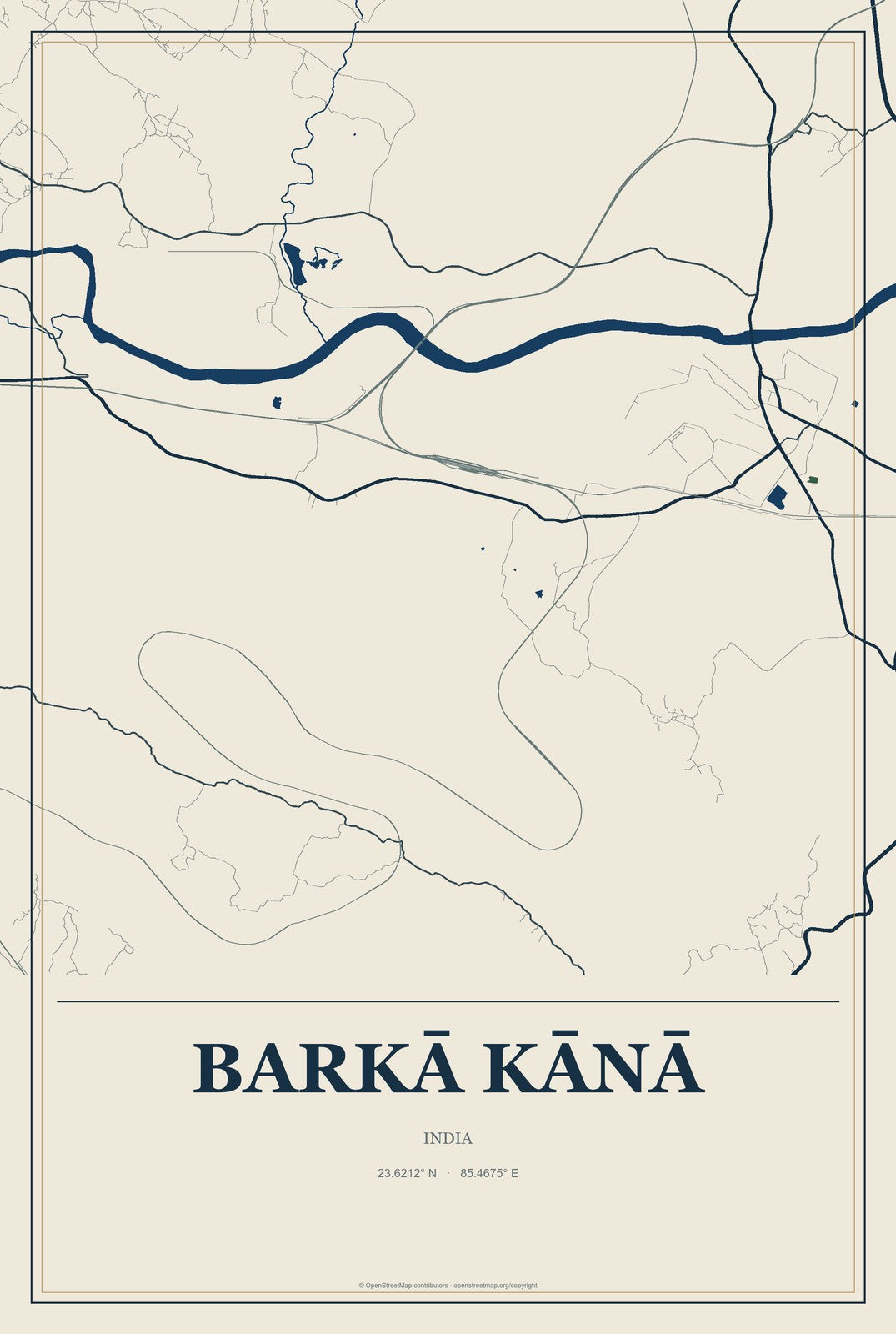 Barkā Kānā, India City Map Aluminum Sign in Coastal Cutout style