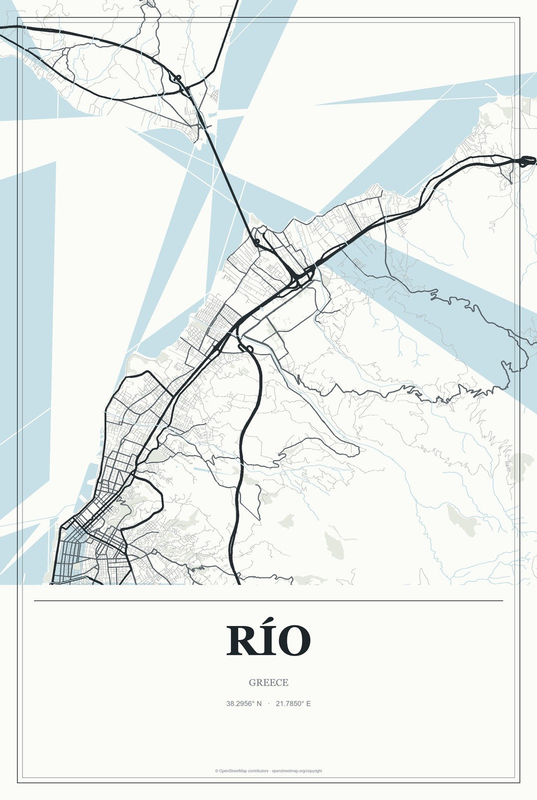 Río, Greece City Map Aluminum Sign in Gallery Air style