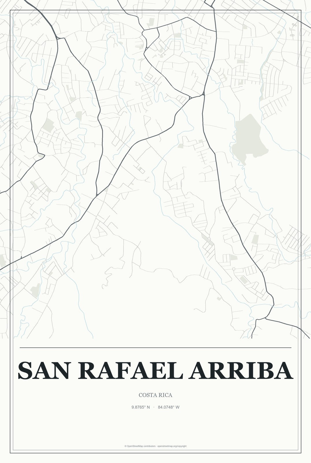 San Rafael Arriba, Costa Rica City Map Aluminum Sign in Gallery Air style