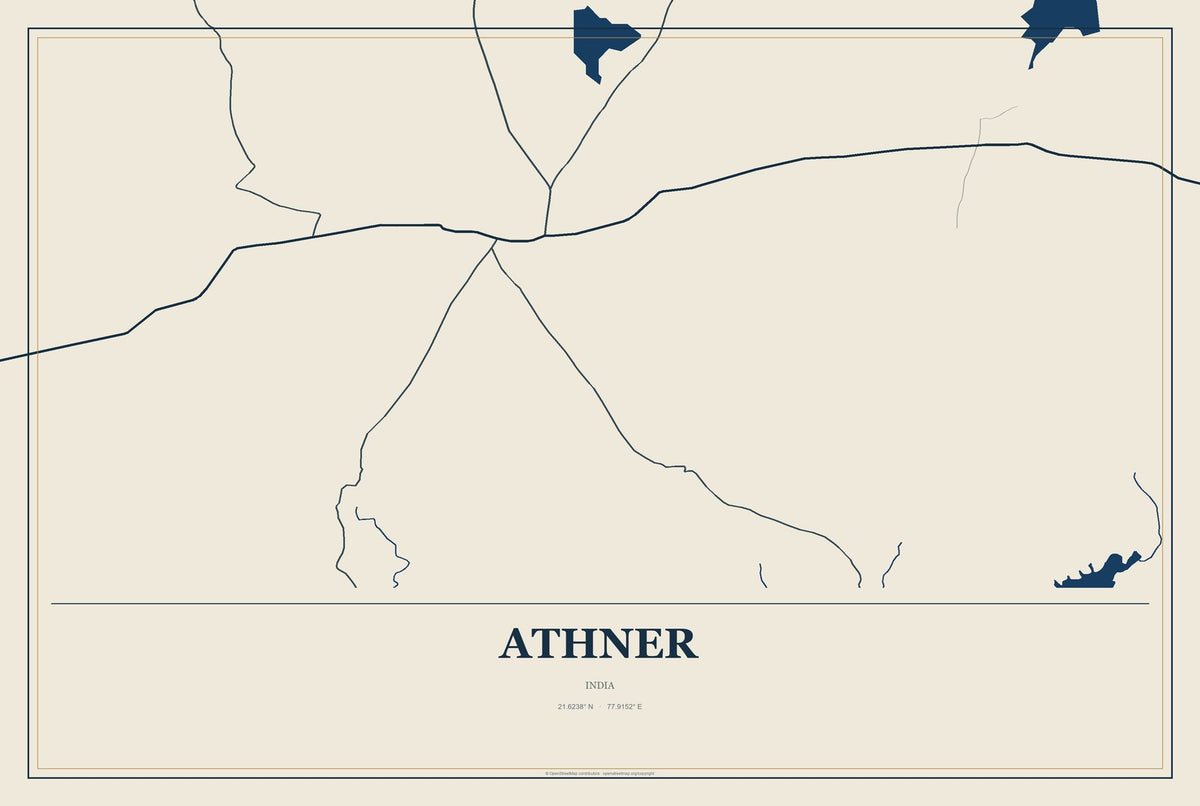 Athner, India City Map Aluminum Sign in Coastal Cutout style
