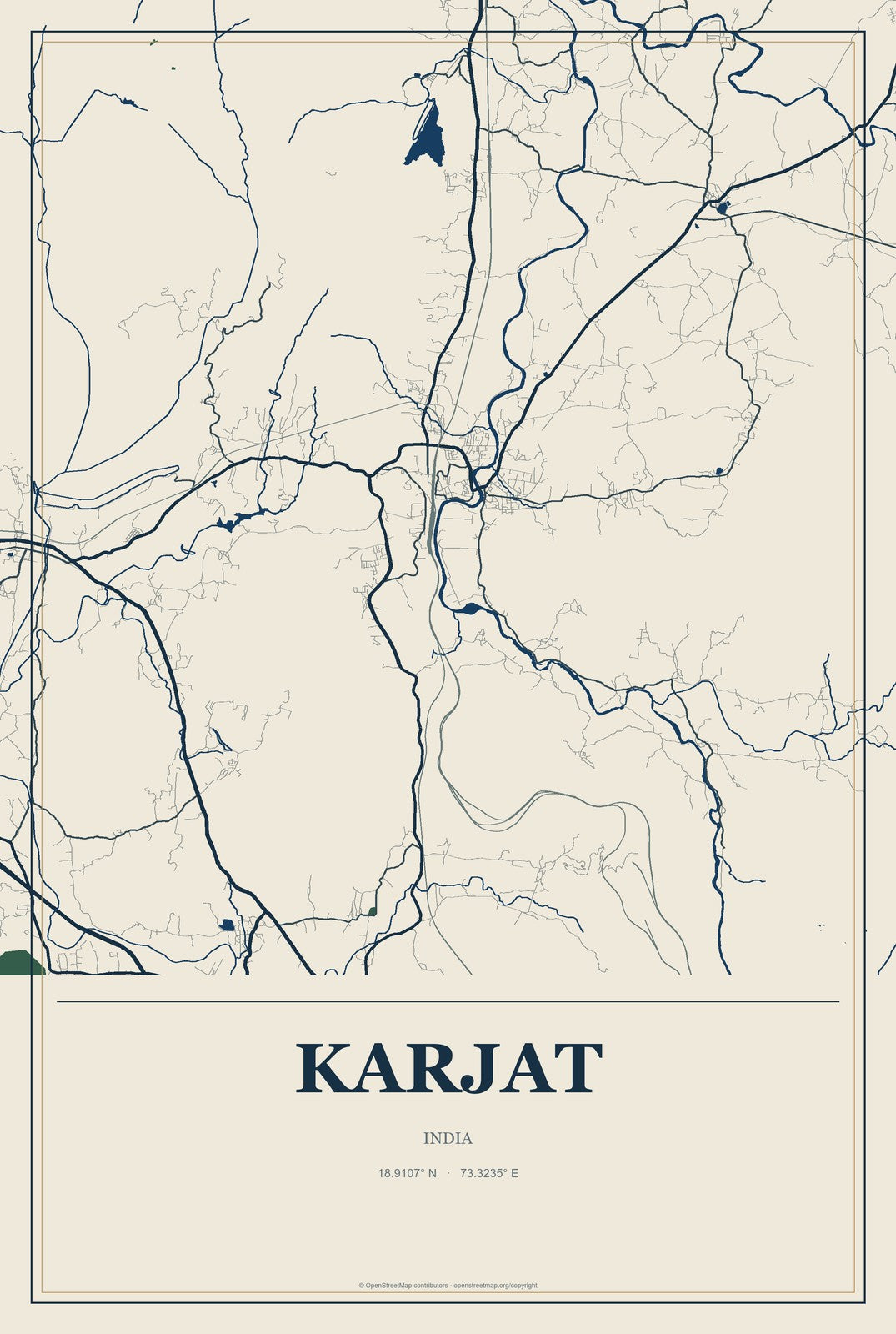 Karjat, India City Map Aluminum Sign in Coastal Cutout style