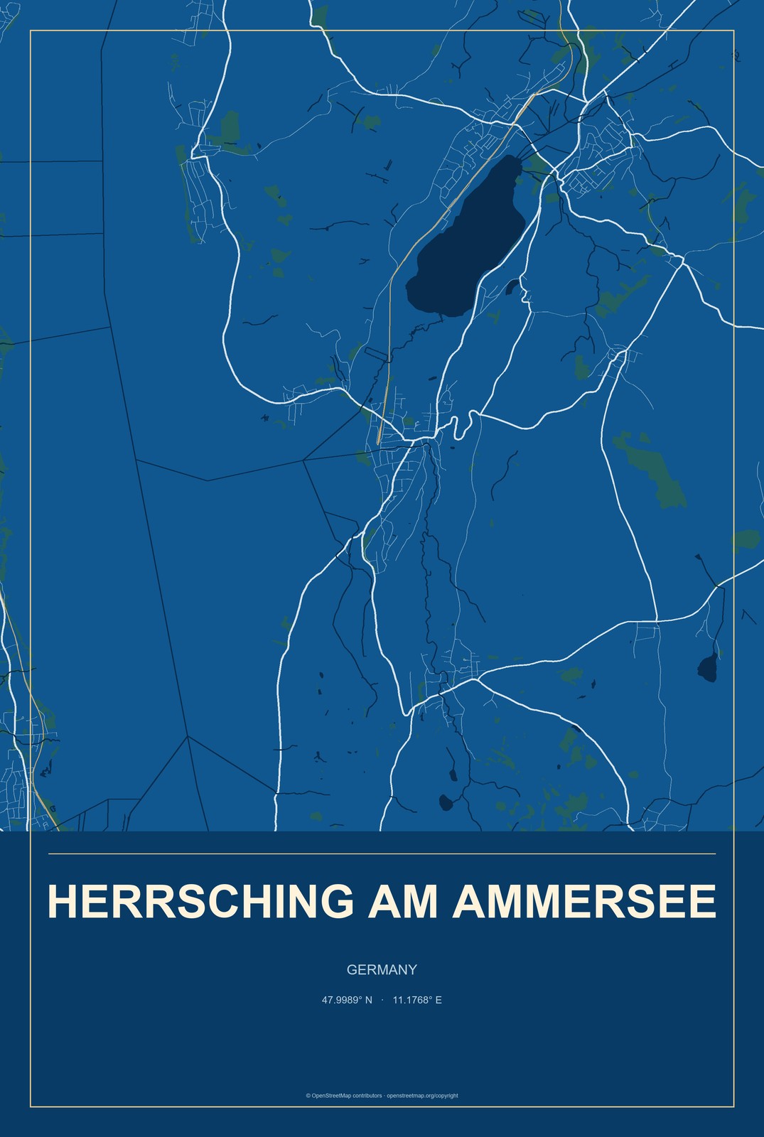 Herrsching am Ammersee, Germany City Map Aluminum Sign in Harbor Cobalt style