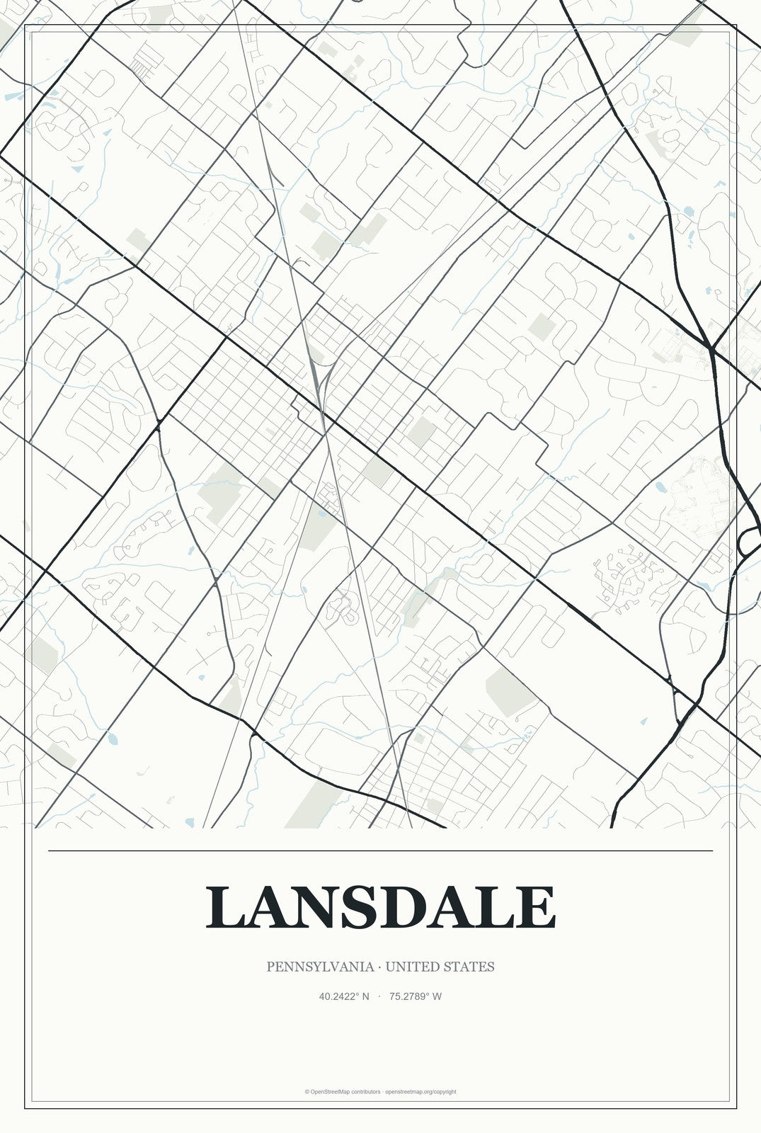Lansdale, Pennsylvania City Map Aluminum Sign in Gallery Air style