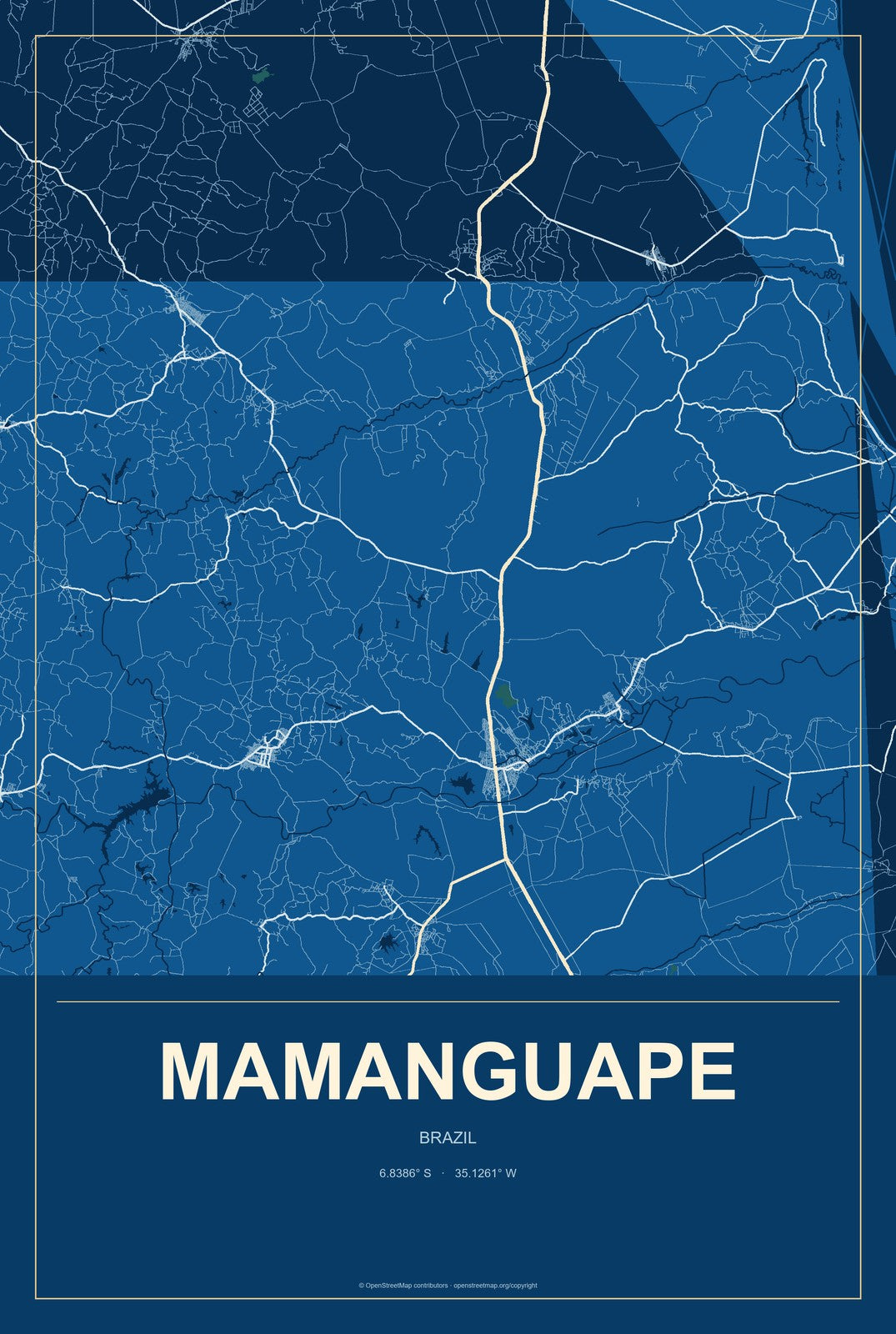 Mamanguape, Brazil City Map Aluminum Sign in Harbor Cobalt style