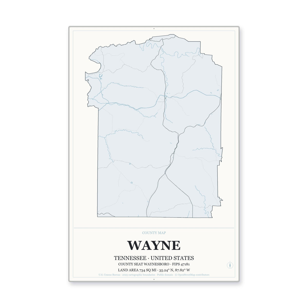 Wayne County, Tennessee Map Aluminum Sign in Gallery Air style