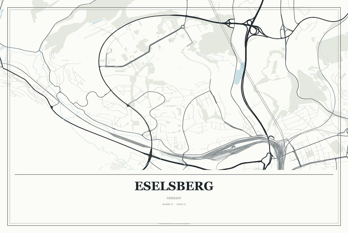 Eselsberg, Germany City Map Aluminum Sign in Gallery Air style