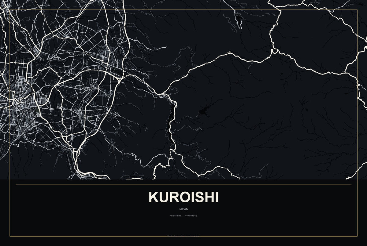 Kuroishi, Japan City Map Aluminum Sign in Metropolitan Noir style