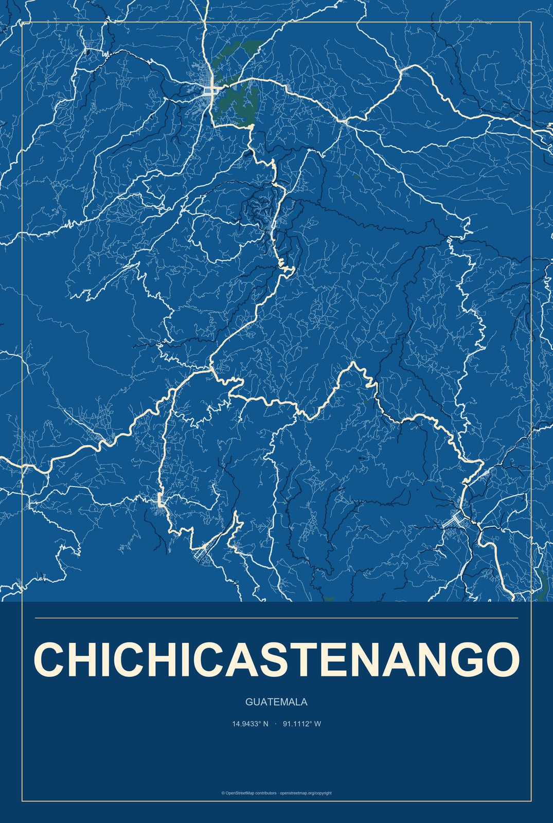 Chichicastenango, Guatemala City Map Aluminum Sign in Harbor Cobalt style