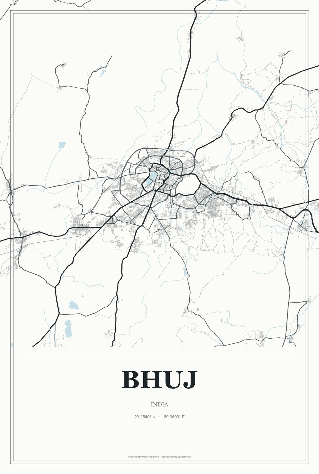 Bhuj, India City Map Aluminum Sign in Gallery Air style