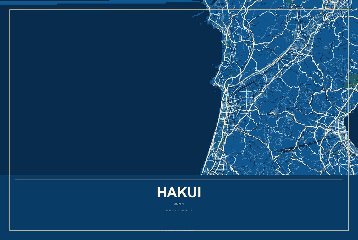 Hakui, Japan City Map Aluminum Sign in Harbor Cobalt style