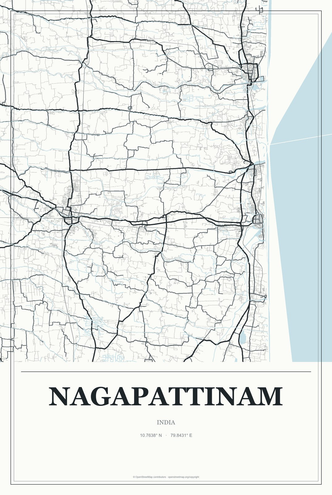 Nagapattinam, India City Map Aluminum Sign in Gallery Air style