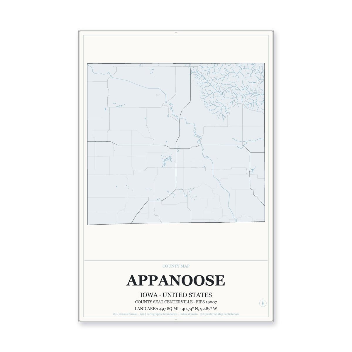 Appanoose County, Iowa Map Aluminum Sign in Gallery Air style