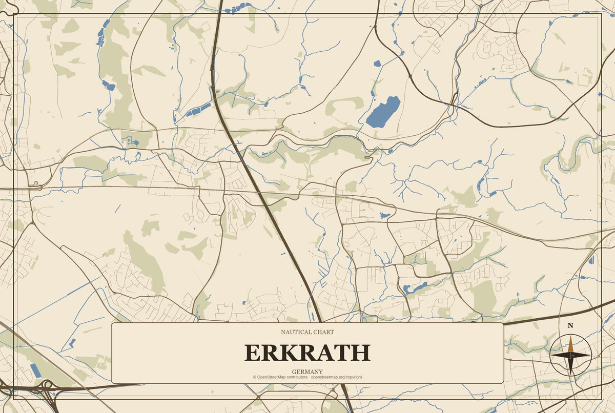 Erkrath, Germany City Map Aluminum Sign in Heritage Nautical style