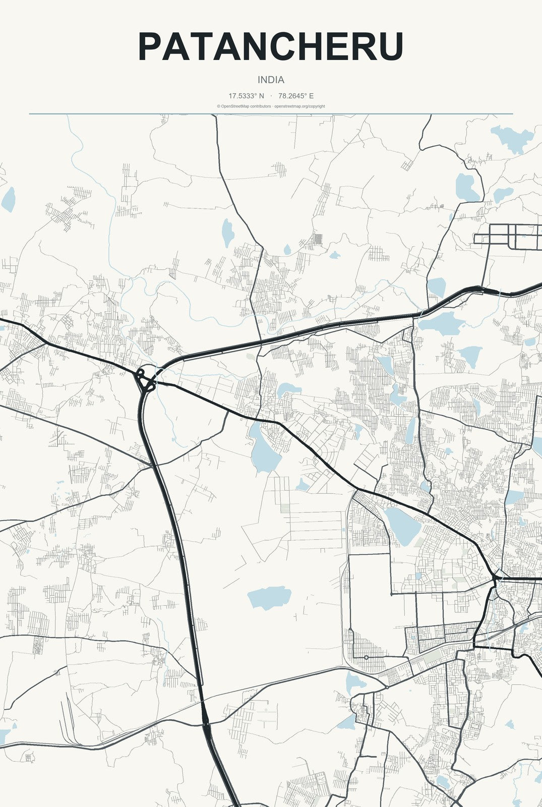 Patancheru, India City Map Aluminum Sign in Headline Atlas style