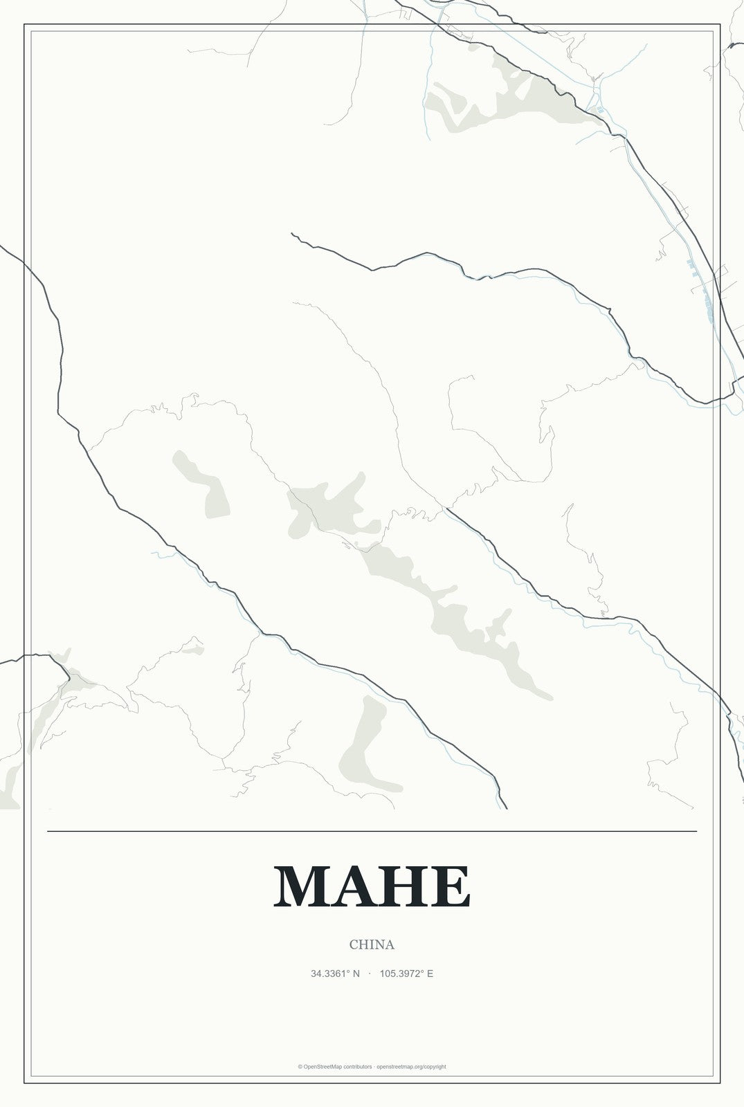 Mahe, China City Map Aluminum Sign in Gallery Air style
