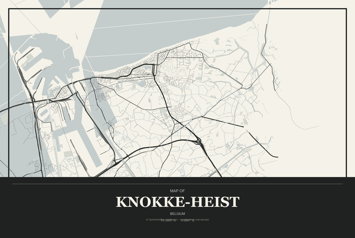 Knokke-Heist, Belgium City Map Aluminum Sign in Museum Plaque style