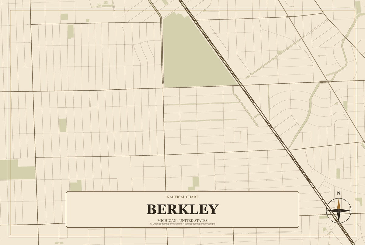 Berkley, Michigan City Map Aluminum Sign in Heritage Nautical style