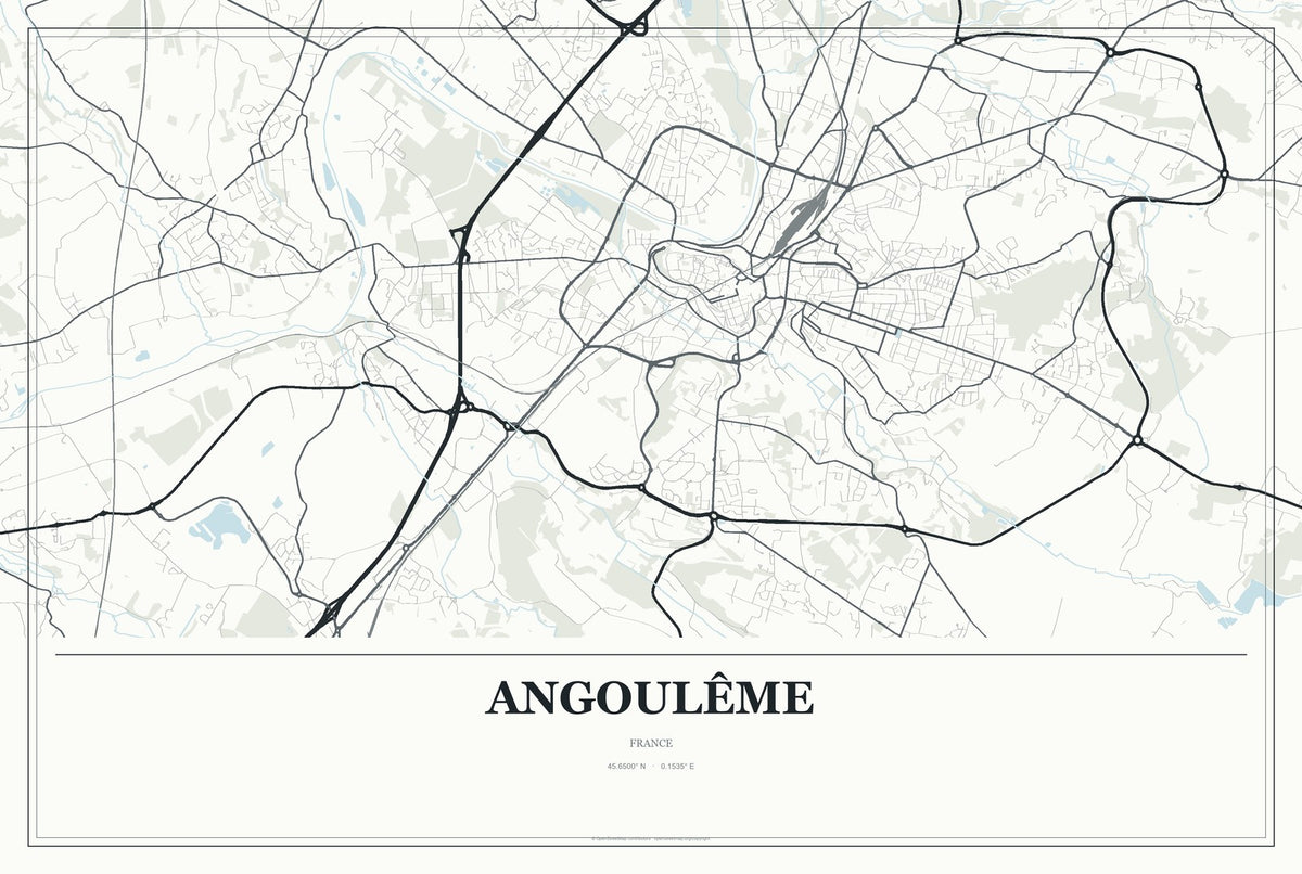 Angoulême, France City Map Aluminum Sign in Gallery Air style