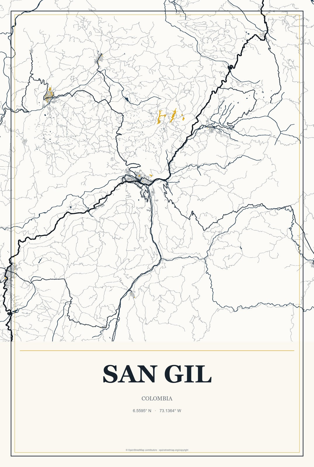 San Gil, Colombia City Map Aluminum Sign in Citrine Modern style