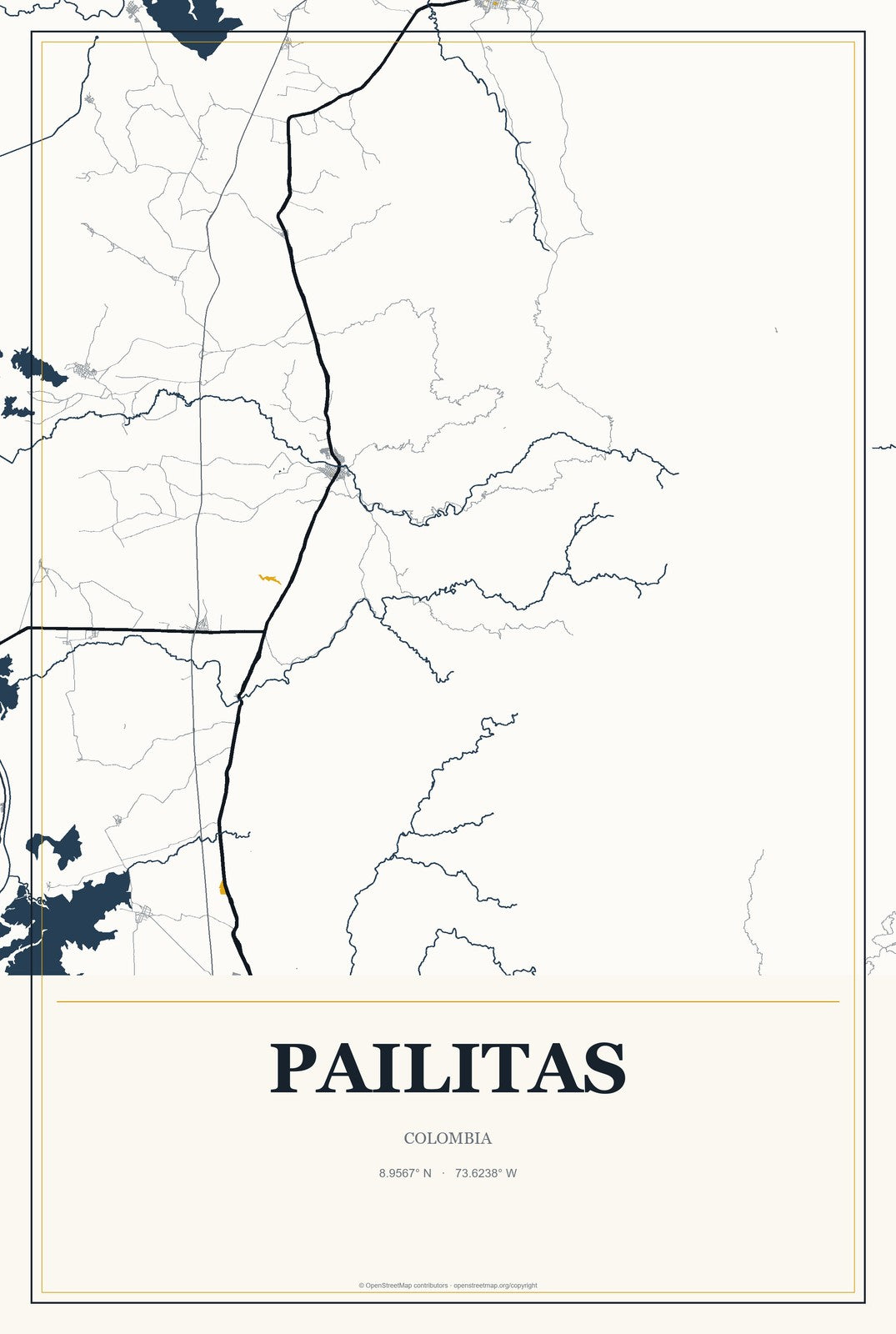 Pailitas, Colombia City Map Aluminum Sign in Citrine Modern style