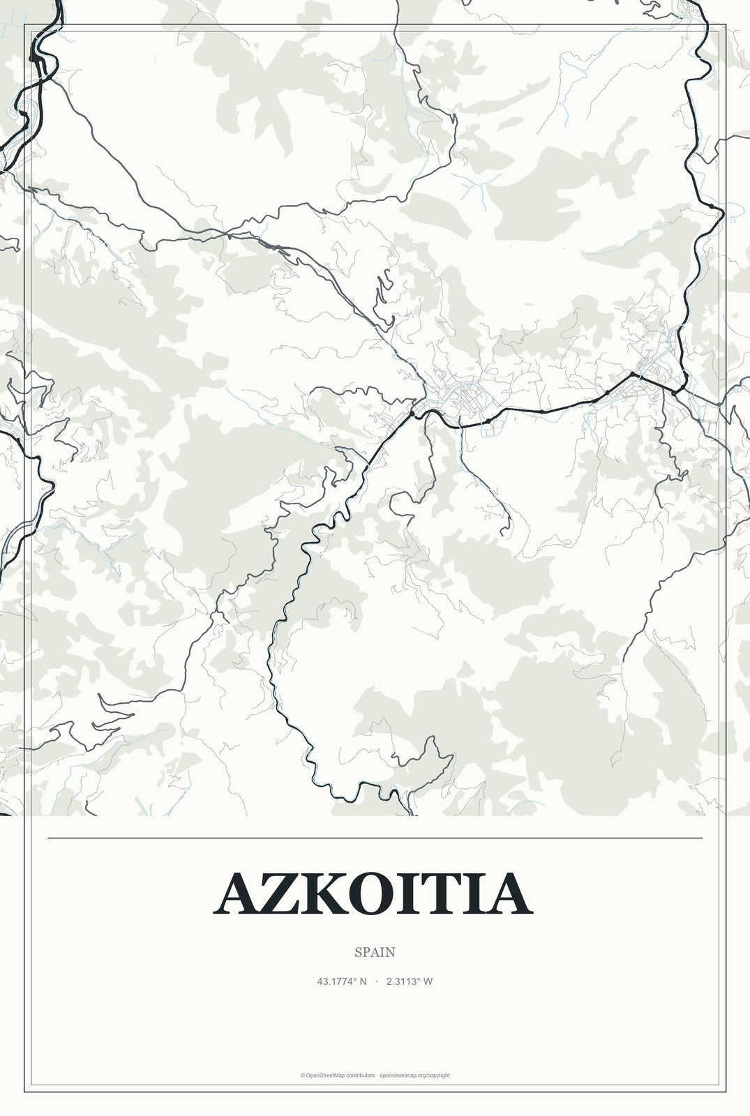 Azkoitia, Spain City Map Aluminum Sign in Gallery Air style