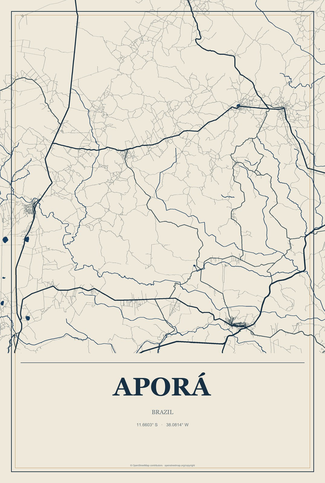 Aporá, Brazil City Map Aluminum Sign in Coastal Cutout style