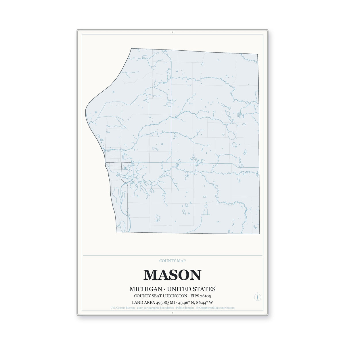 Mason County, Michigan Map Aluminum Sign in Gallery Air style