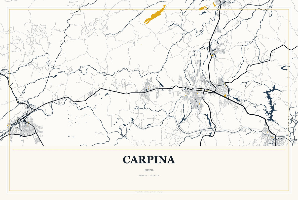 Carpina, Brazil City Map Aluminum Sign in Citrine Modern style