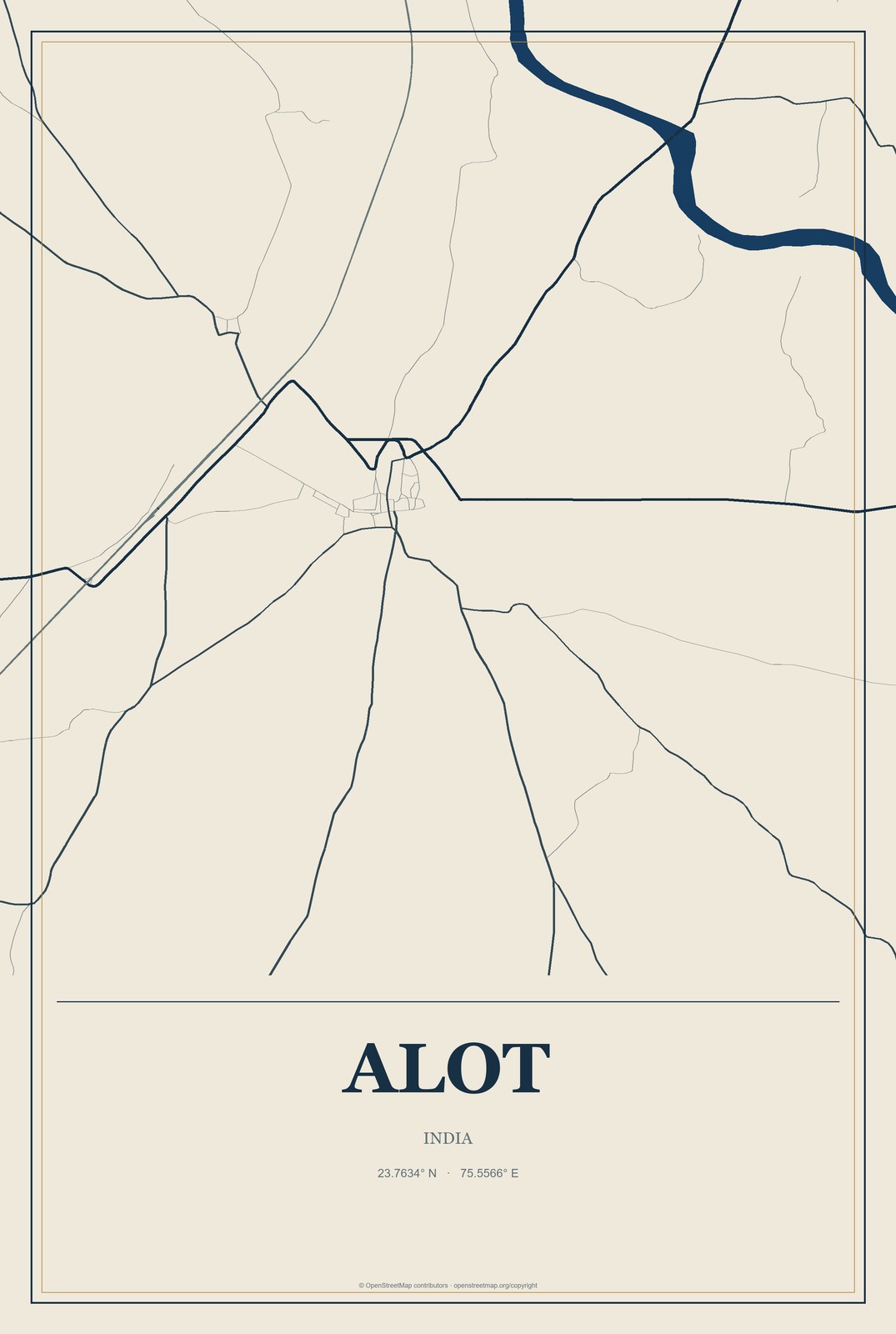 Alot, India City Map Aluminum Sign in Coastal Cutout style