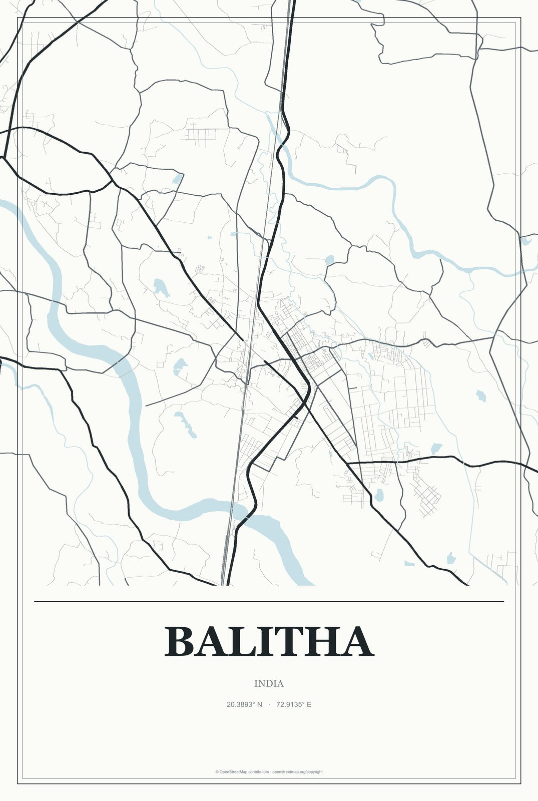 Balitha, India City Map Aluminum Sign in Gallery Air style