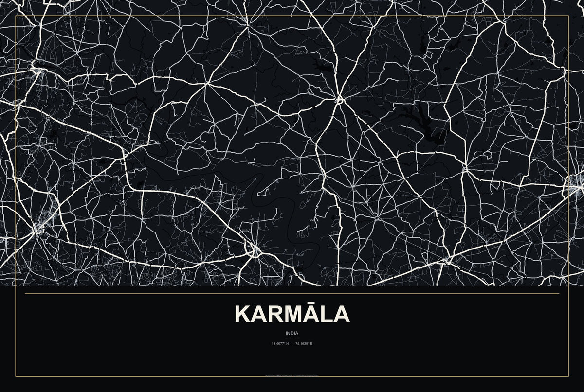 Karmāla, India City Map Aluminum Sign in Metropolitan Noir style