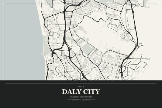 Daly City, California City Map Aluminum Sign in Museum Plaque style