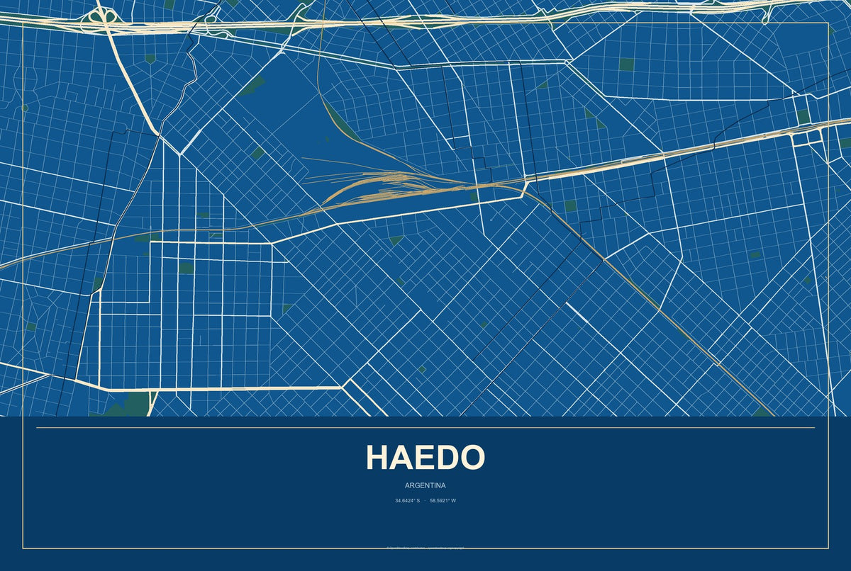 Haedo, Argentina City Map Aluminum Sign in Harbor Cobalt style