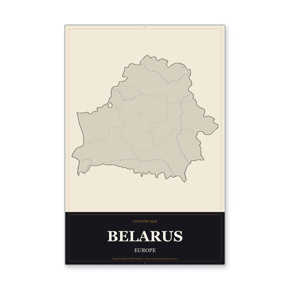 Belarus Country Map Aluminum Sign in Museum Plaque style