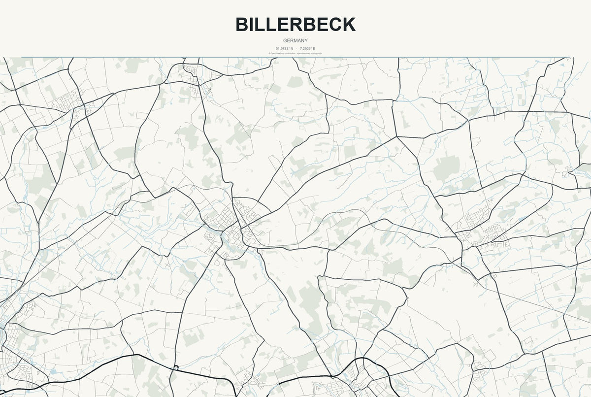 Billerbeck, Germany City Map Aluminum Sign in Headline Atlas style
