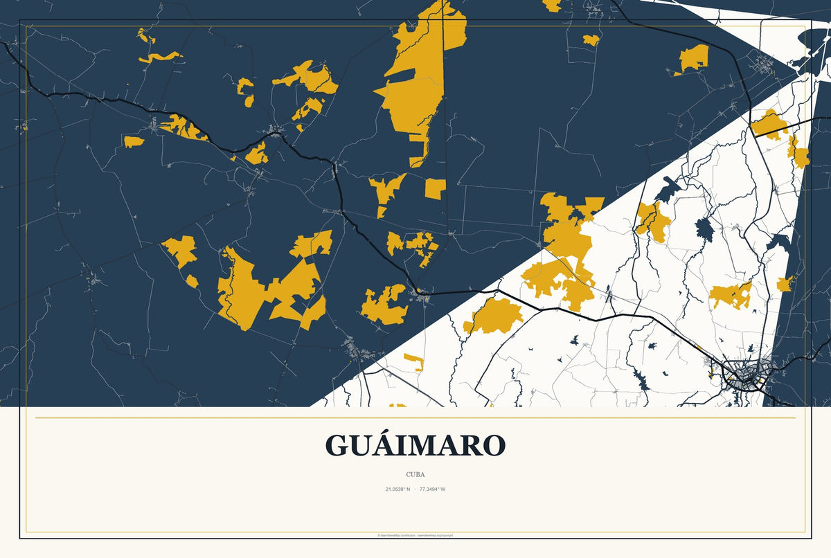 Guáimaro, Cuba City Map Aluminum Sign in Citrine Modern style
