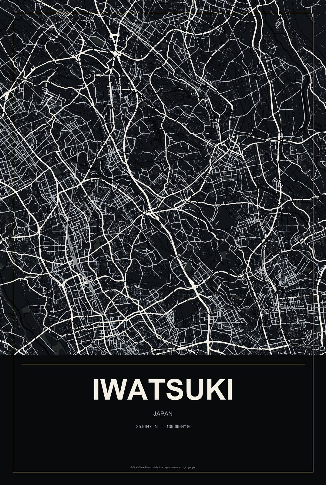 Iwatsuki, Japan City Map Aluminum Sign in Metropolitan Noir style