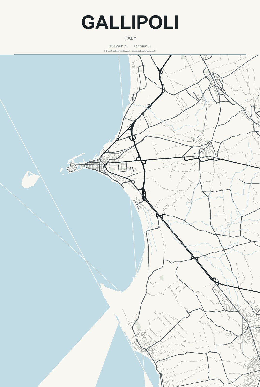Gallipoli, Italy City Map Aluminum Sign in Headline Atlas style