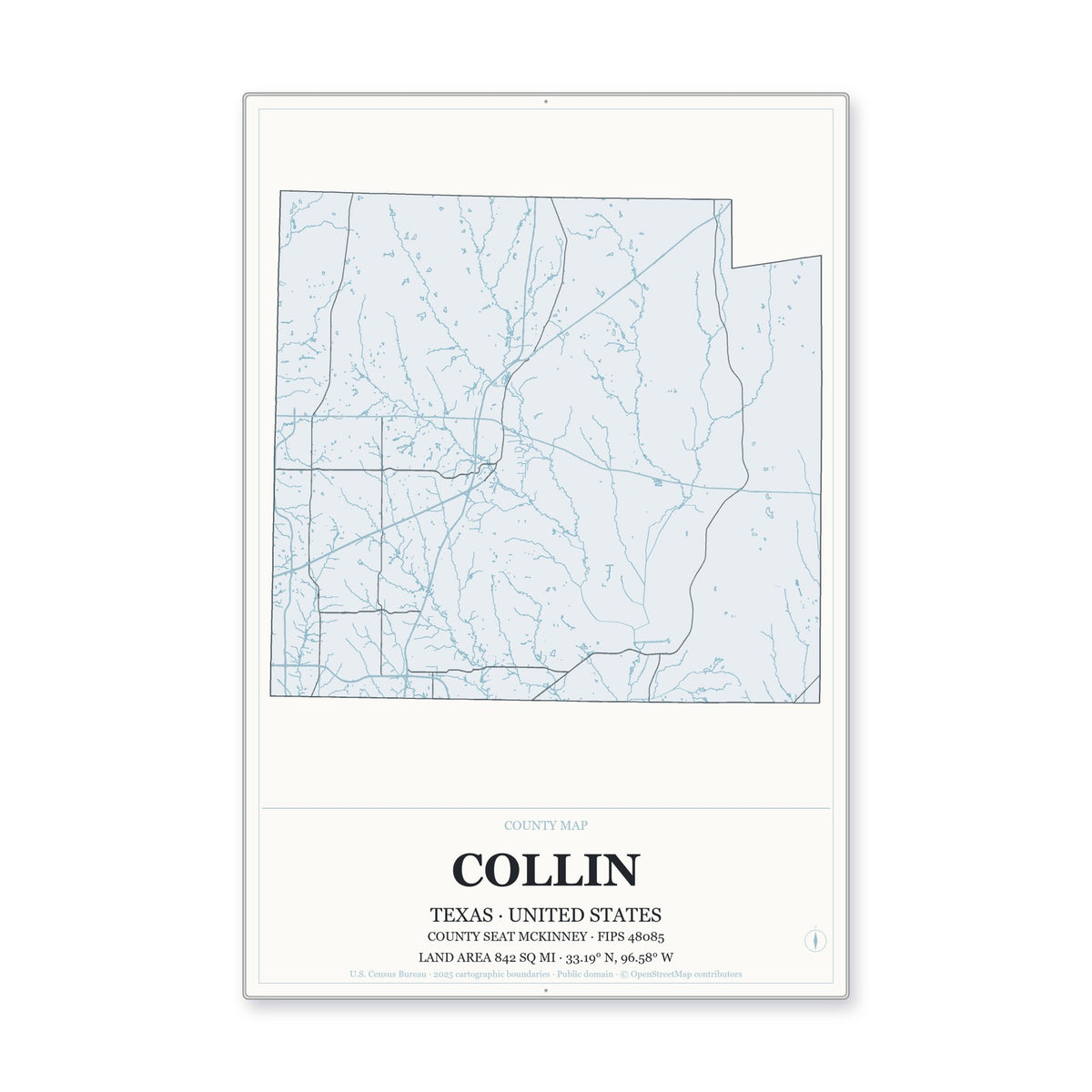 Collin County, Texas Map Aluminum Sign in Gallery Air style