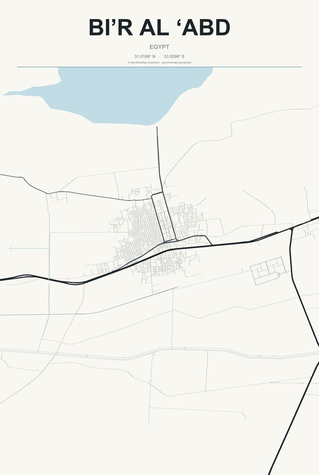 Bi’r al ‘Abd, Egypt City Map Aluminum Sign in Headline Atlas style