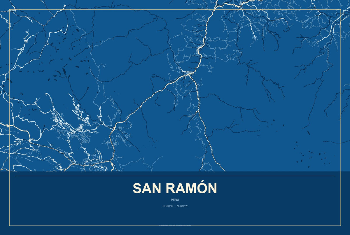 San Ramón, Peru City Map Aluminum Sign in Harbor Cobalt style