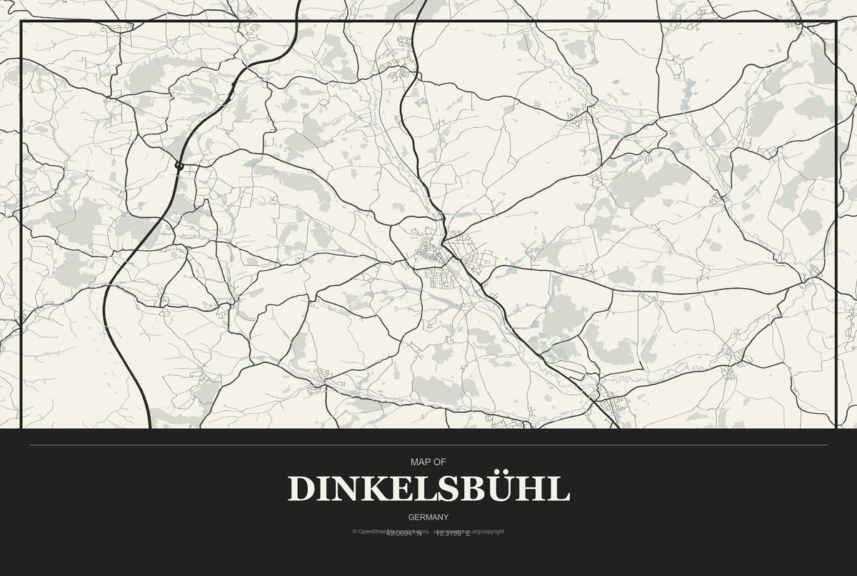 Dinkelsbühl, Germany City Map Aluminum Sign in Museum Plaque style
