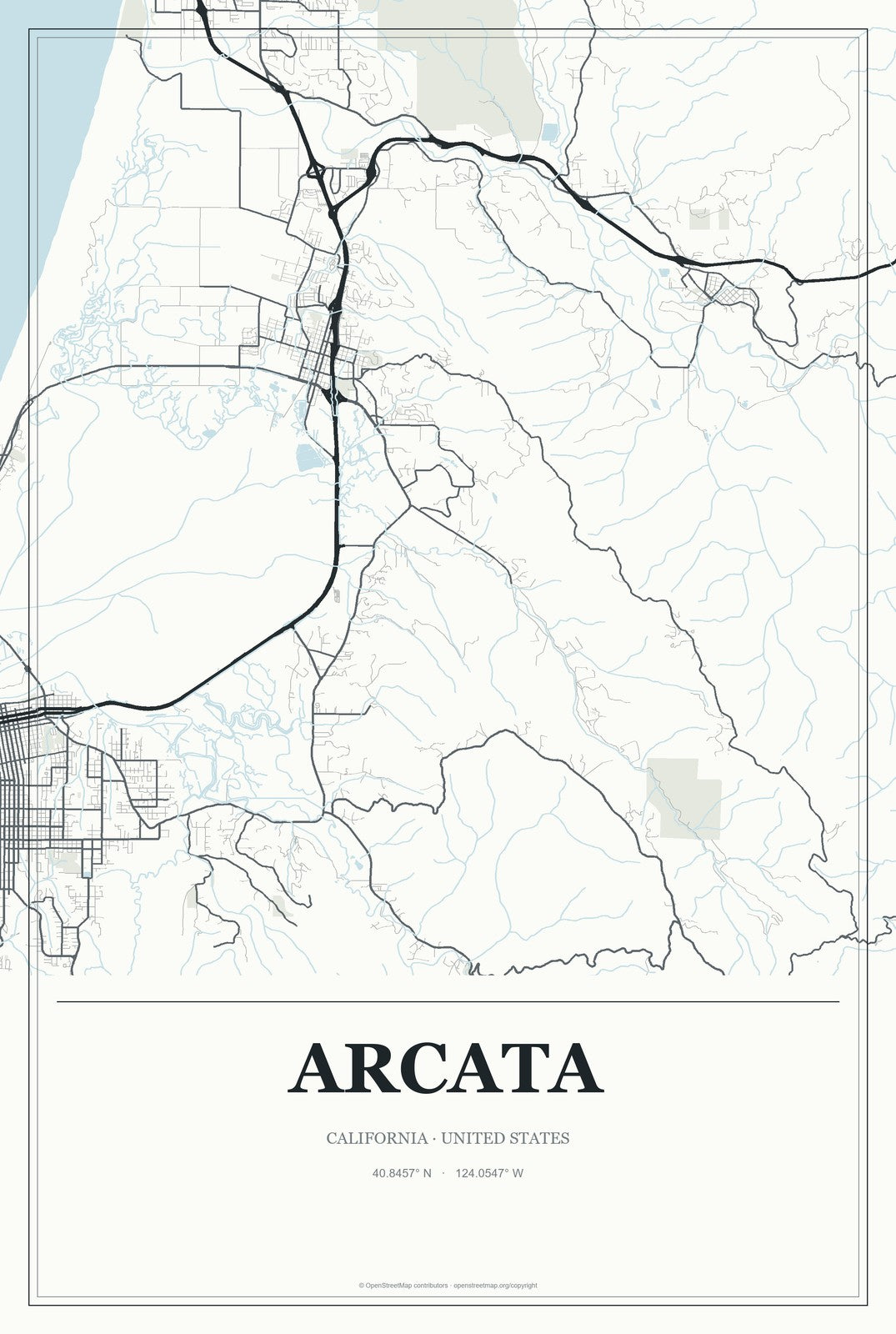 Arcata, California City Map Aluminum Sign in Gallery Air style