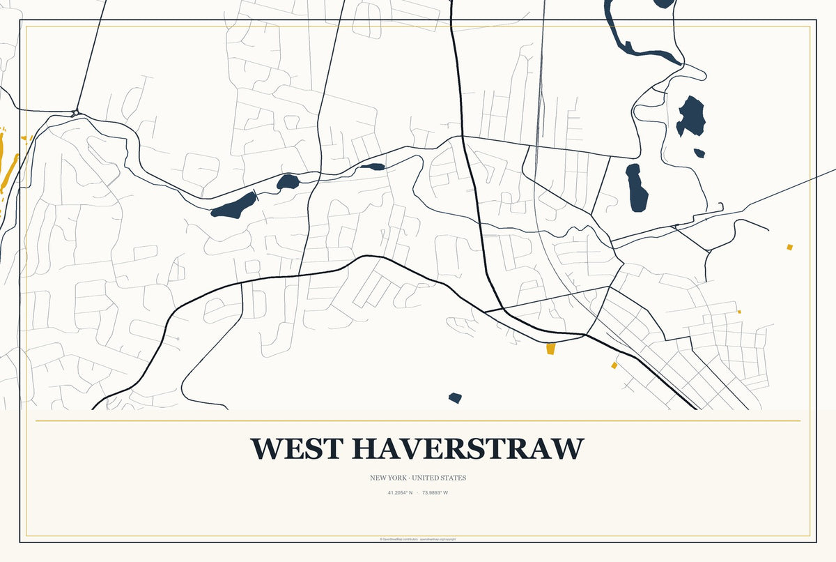 West Haverstraw, New York City Map Aluminum Sign in Citrine Modern style