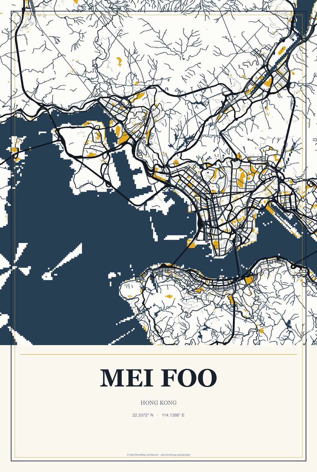 Mei Foo, Hong Kong City Map Aluminum Sign in Citrine Modern style